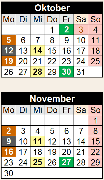 Termine Oktober  und November 2026