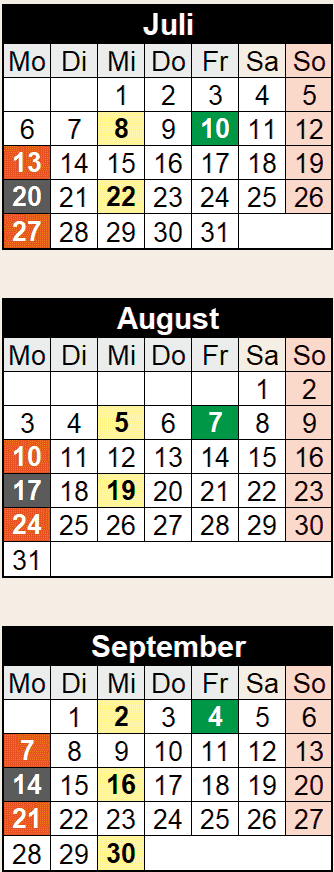 Termine Juli bis September 2026