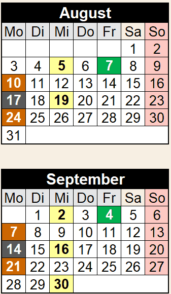 Termine August und September 2026